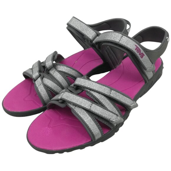 Teva Shockpad Tirra Metallic Silver Adjustable Sandals Size Youth 6 Womens 8 - Picture 1 of 13